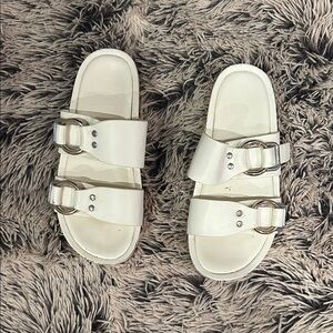 Dolce Vita White Double Strap Slide Wedge Sandals